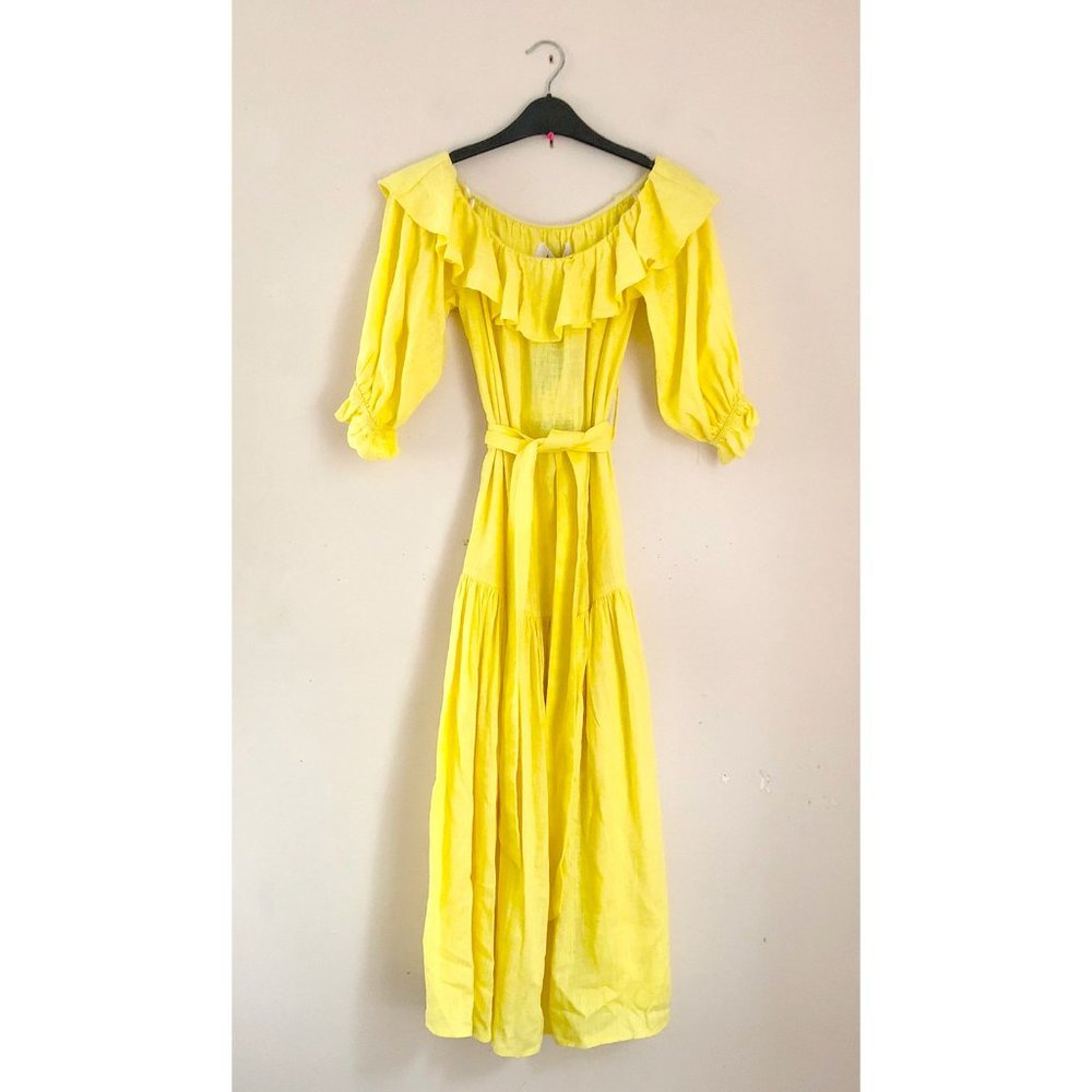 NWT Elliatt Revolve yellow linen blend Beatrice off shoulder dress - Picture 5 of 7